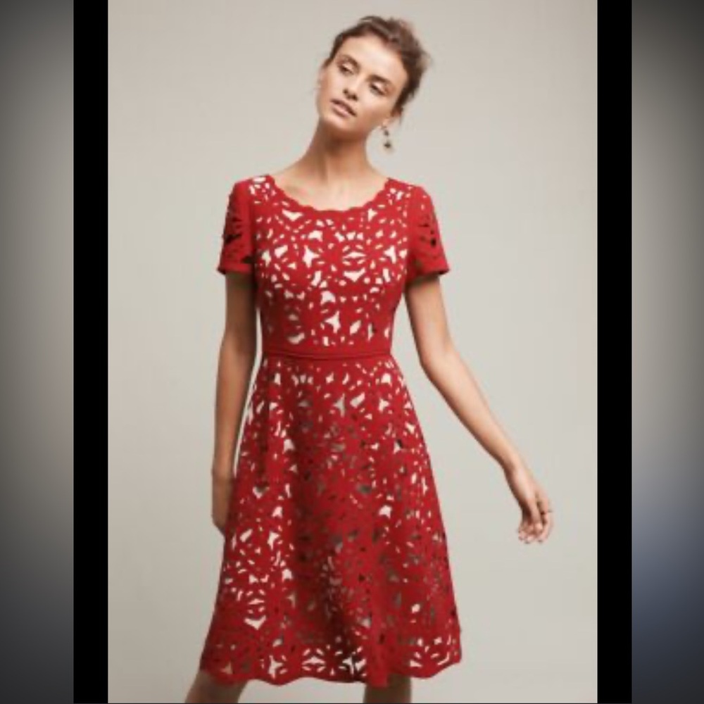 Anthropologie Moulinette Soeurs Red Lace Dress size 2